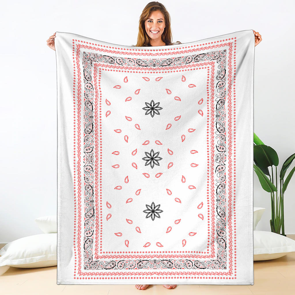Ultra Plush 4 Red/Black on White Bandana Throw Blanket