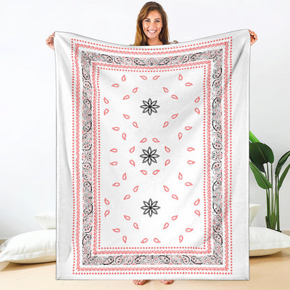 Ultra Plush 4 Red/Black on White Bandana Throw Blanket
