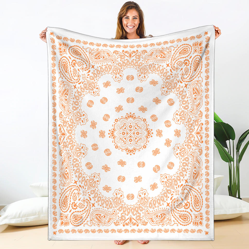 Ultra Plush Orange on White Bandana Throw Blanket