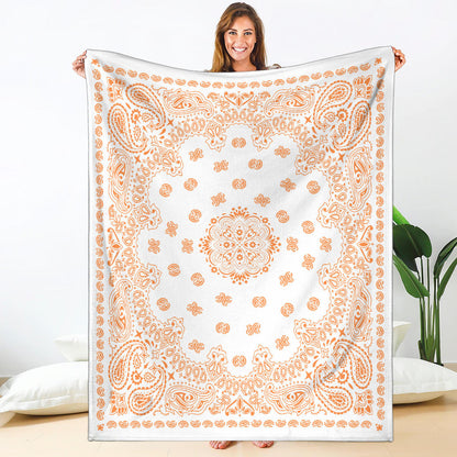 Ultra Plush Orange on White Bandana Throw Blanket