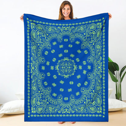 Ultra Plush 2 Lime on Cobalt Bandana Throw Blanket