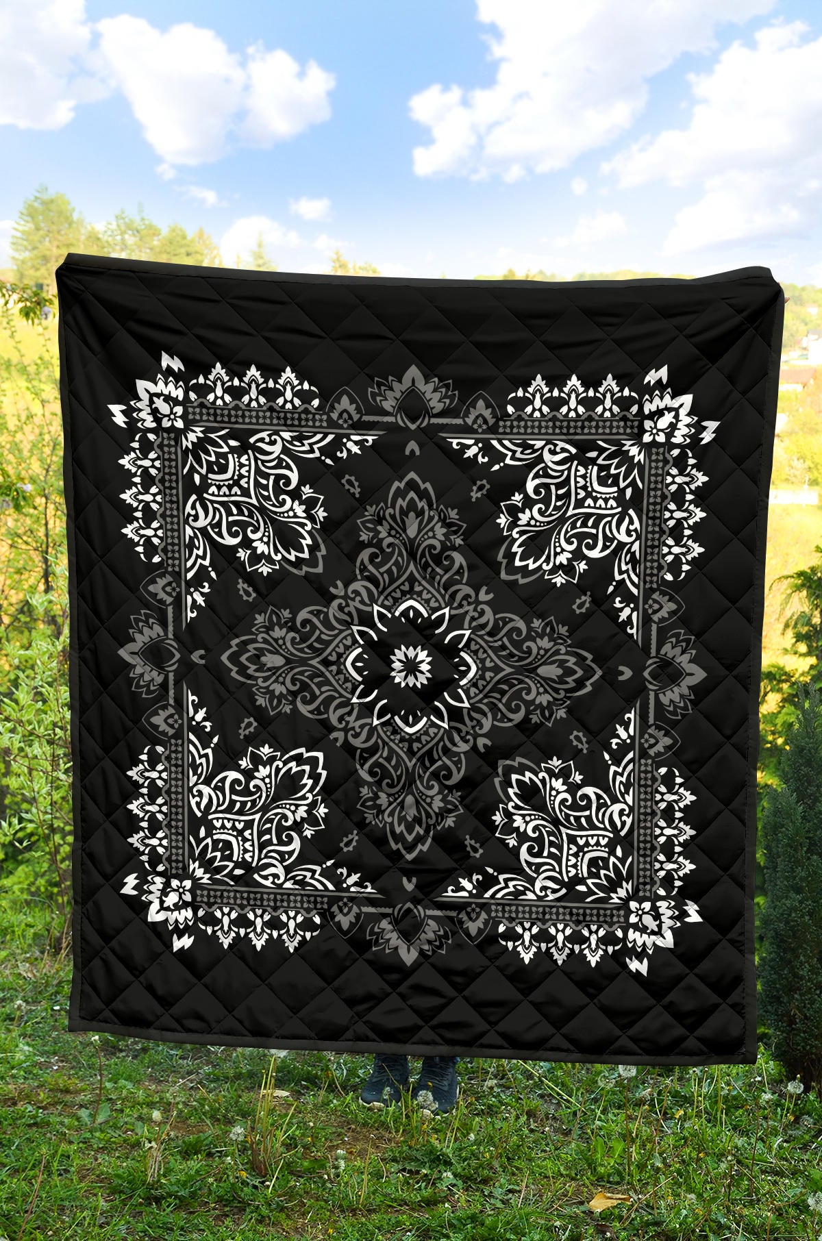 Quilt 3 White Gray on Black Bandana Quilt