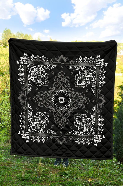 Quilt 3 White Gray on Black Bandana Quilt