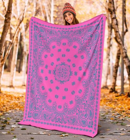 Ultra Plush 2 Teal on Pink Bandana Throw Blanket