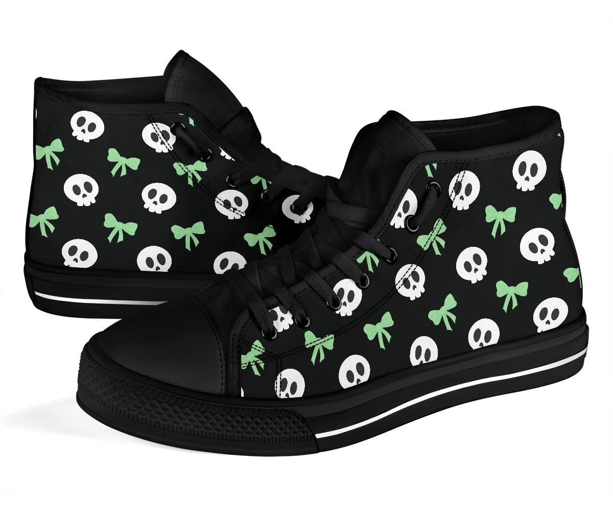 High Top Sneakers - Skulls and Bows -Mint