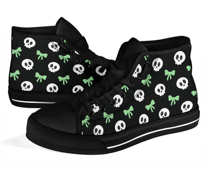 High Top Sneakers - Skulls and Bows -Mint