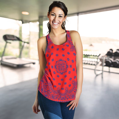 Women's Racerback Tank - Cobalt Bandana on Red