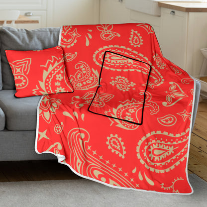 Pillow Blanket - Red and Gold Paisley