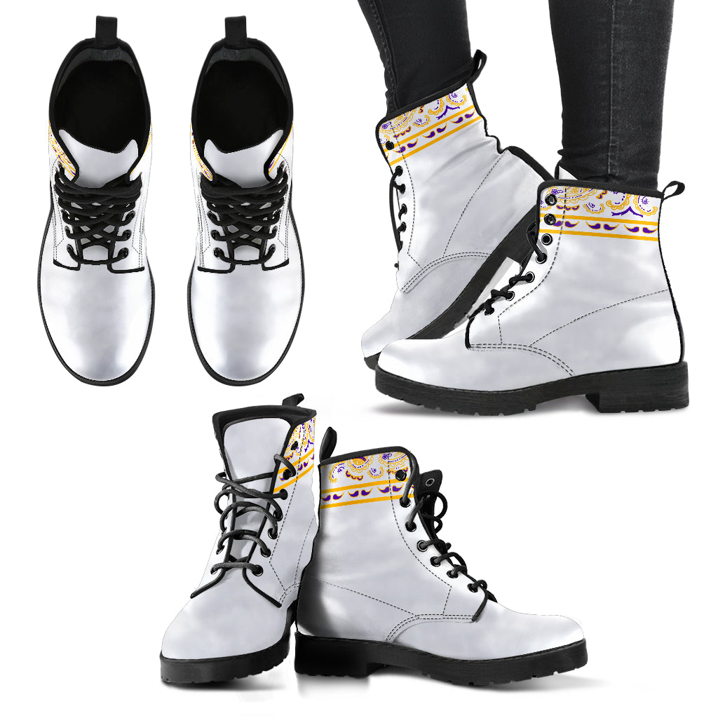 Banded White Leather Bandana Boot