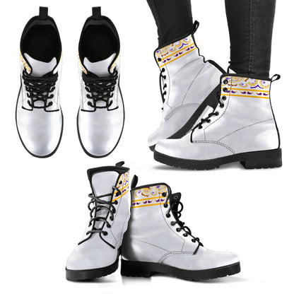 Banded White Leather Bandana Boot