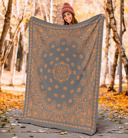 Ultra Plush 2 Orange on Gray Bandana Throw Blanket