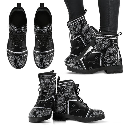Men's Leather Bandana Boot - Black and White
