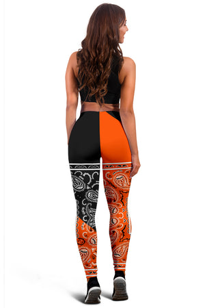 Women's Leggings - Orange Black Bandana