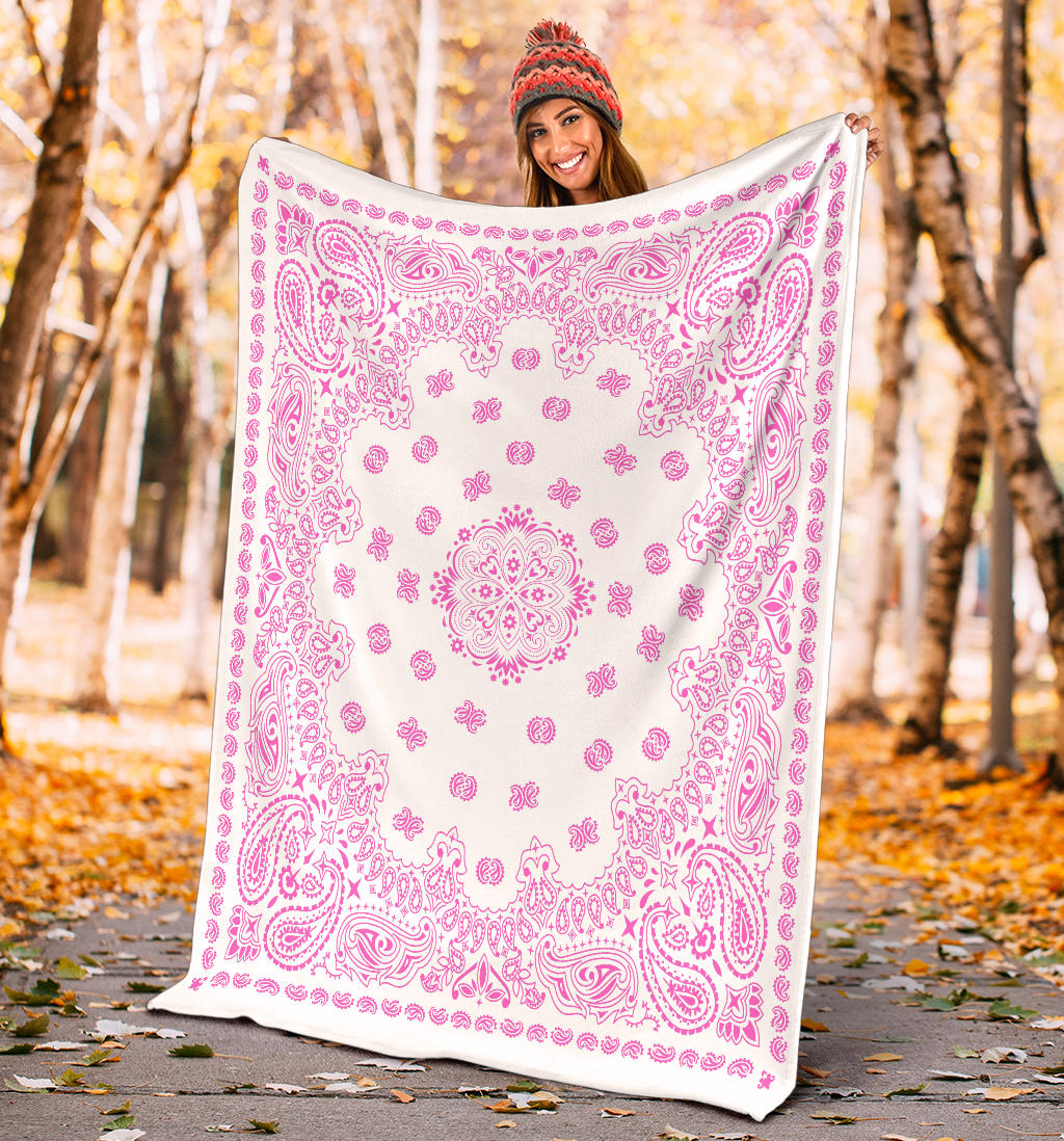 Ultra Plush 2 Pink on White Bandana Throw Blanket