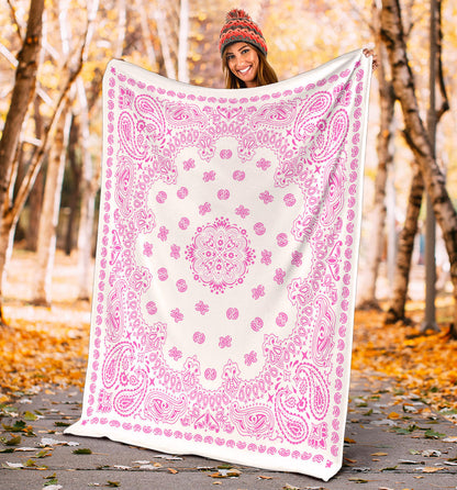 Ultra Plush 2 Pink on White Bandana Throw Blanket
