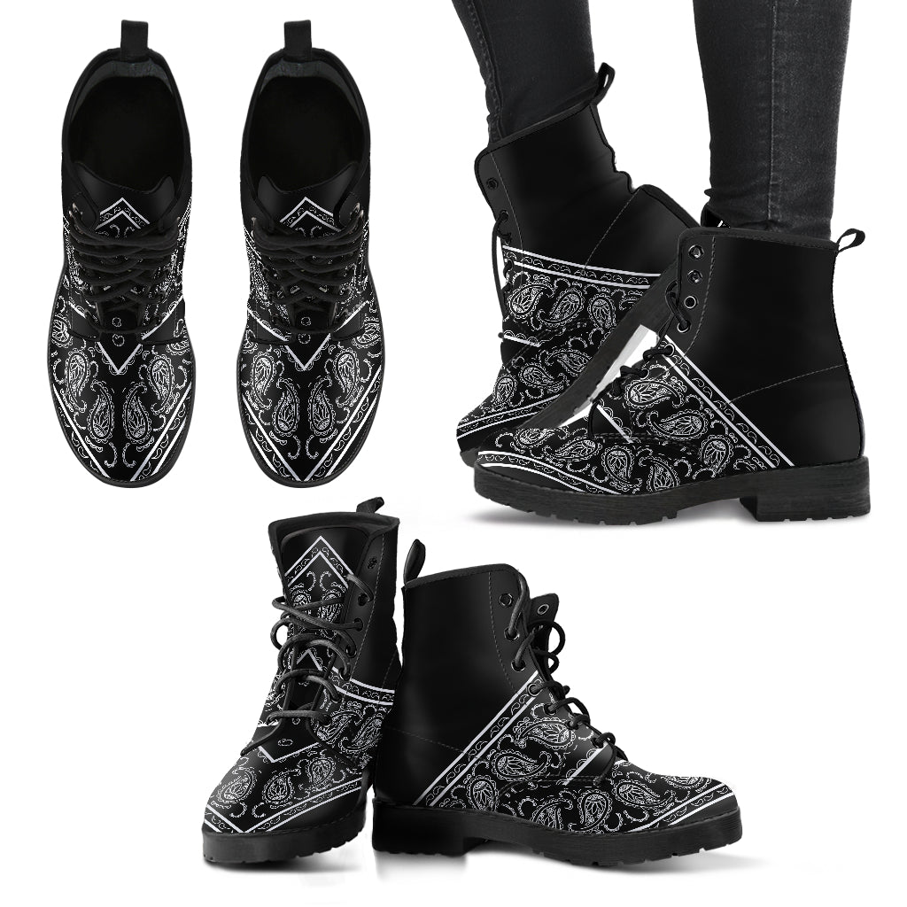 Flying V Leather Bandana Boot - Black