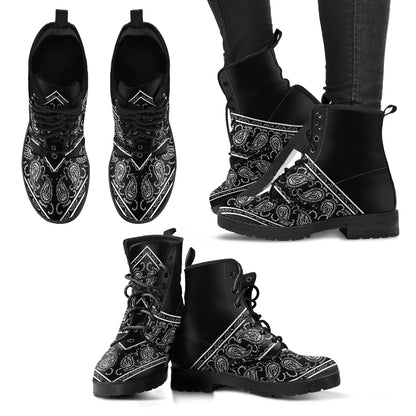 Flying V Leather Bandana Boot - Black