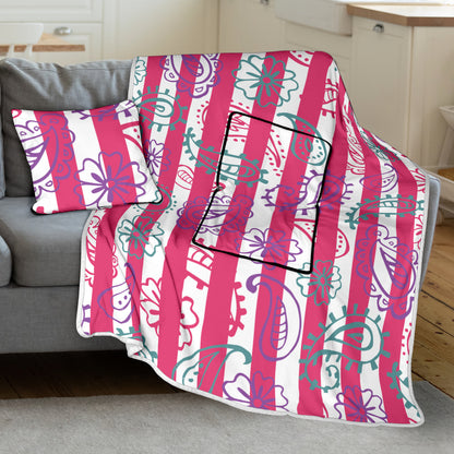 Pillow Blanket - Pink Stripes and Paisley