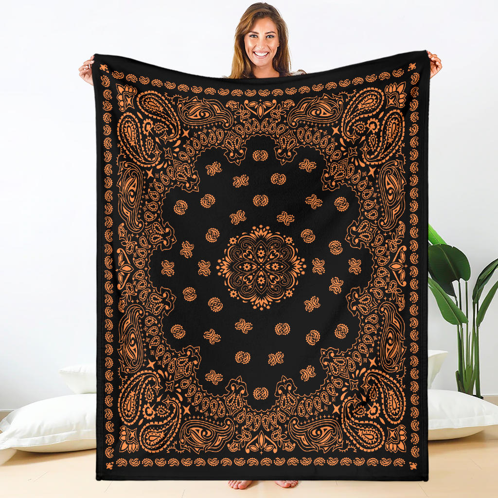Ultra Plush 2 Orange on Black Bandana Throw Blanket