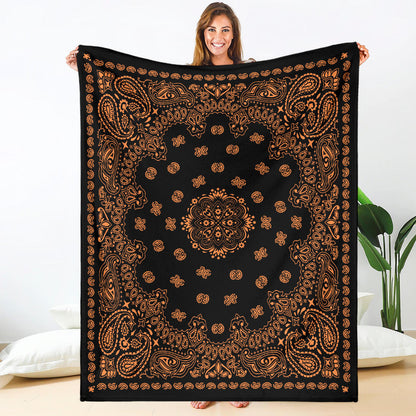 Ultra Plush 2 Orange on Black Bandana Throw Blanket