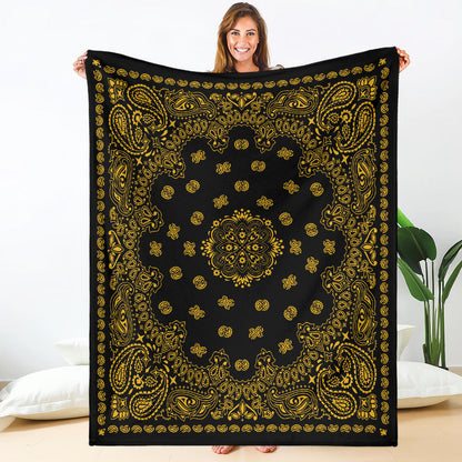 Ultra Plush 2 Gold on Black Bandana Throw Blanket
