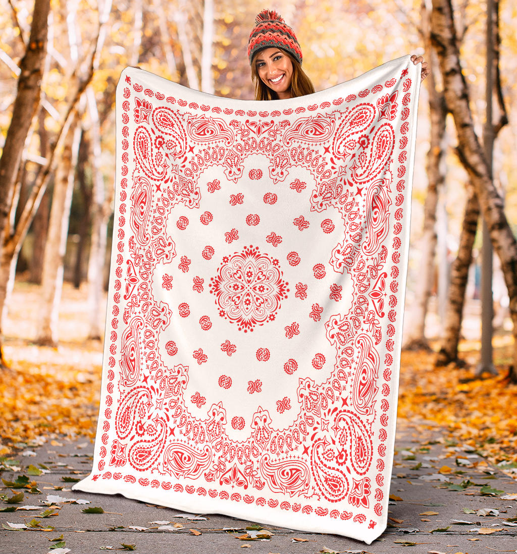 Ultra Plush 2 Red on White Bandana Throw Blanket