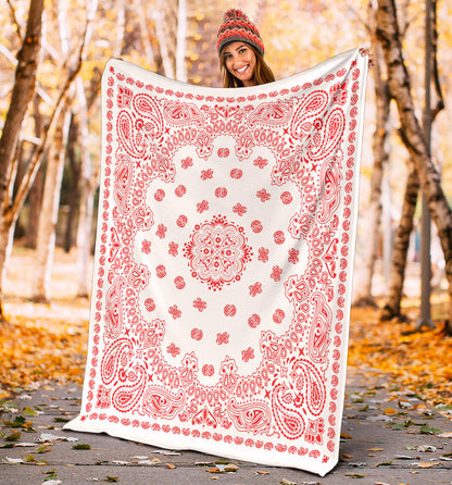 Ultra Plush 2 Red on White Bandana Throw Blanket