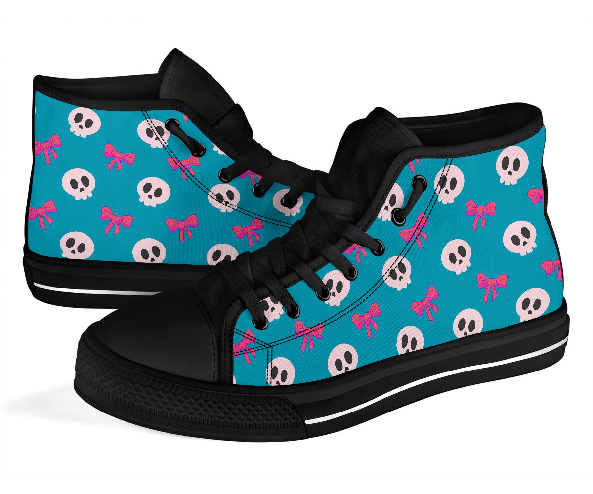 High Top Sneakers - Skulls and Bows Teal