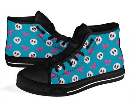 High Top Sneakers - Skulls and Bows Teal