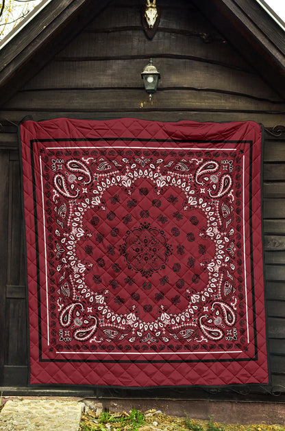 Quilt 2 Black White on Maroon Black Sq