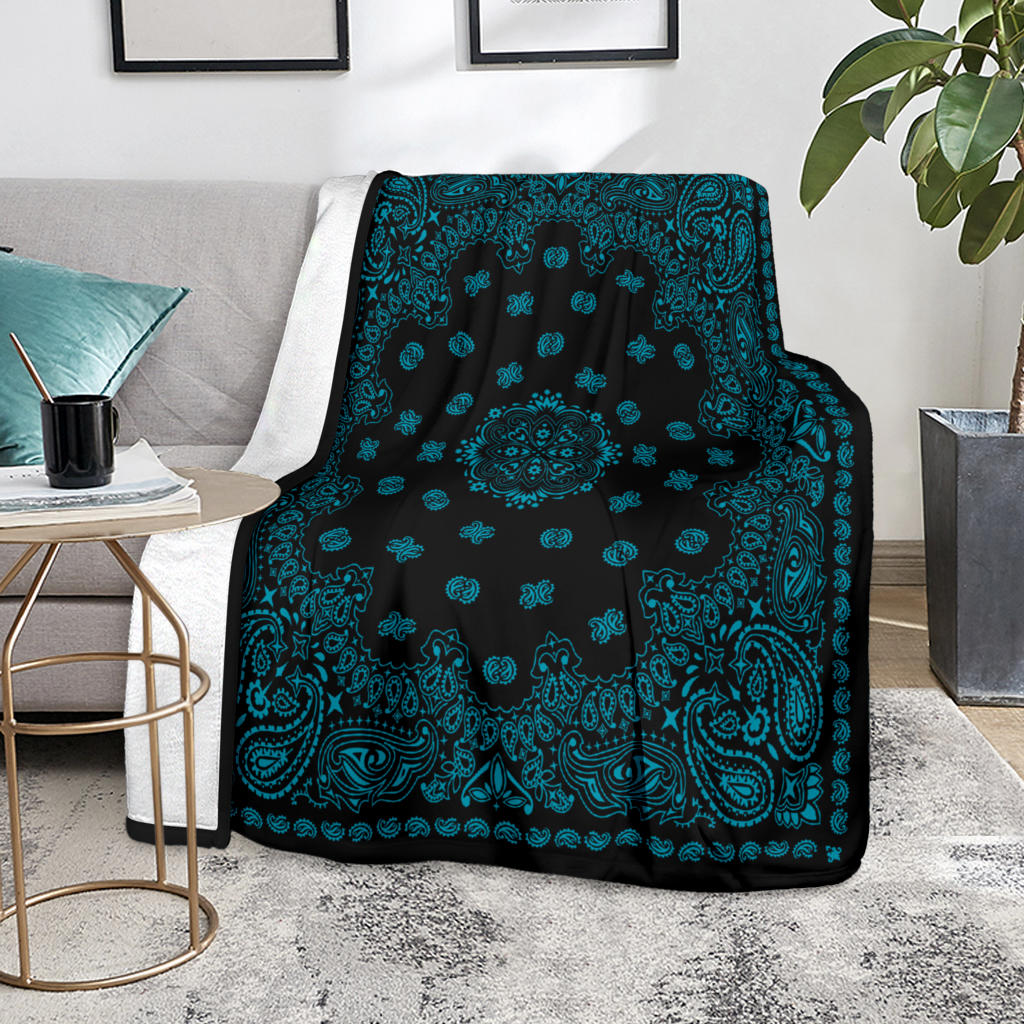 Ultra Plush 2 Dk Teal on Black Bandana Throw Blanket