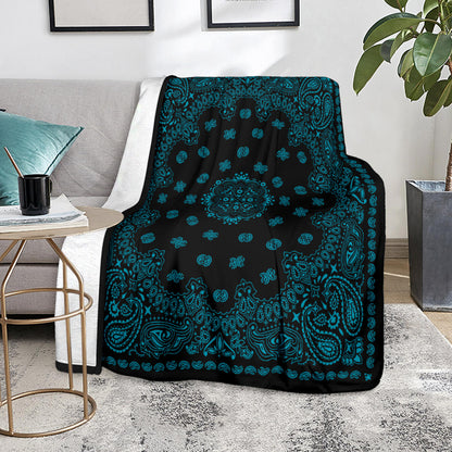Ultra Plush 2 Dk Teal on Black Bandana Throw Blanket