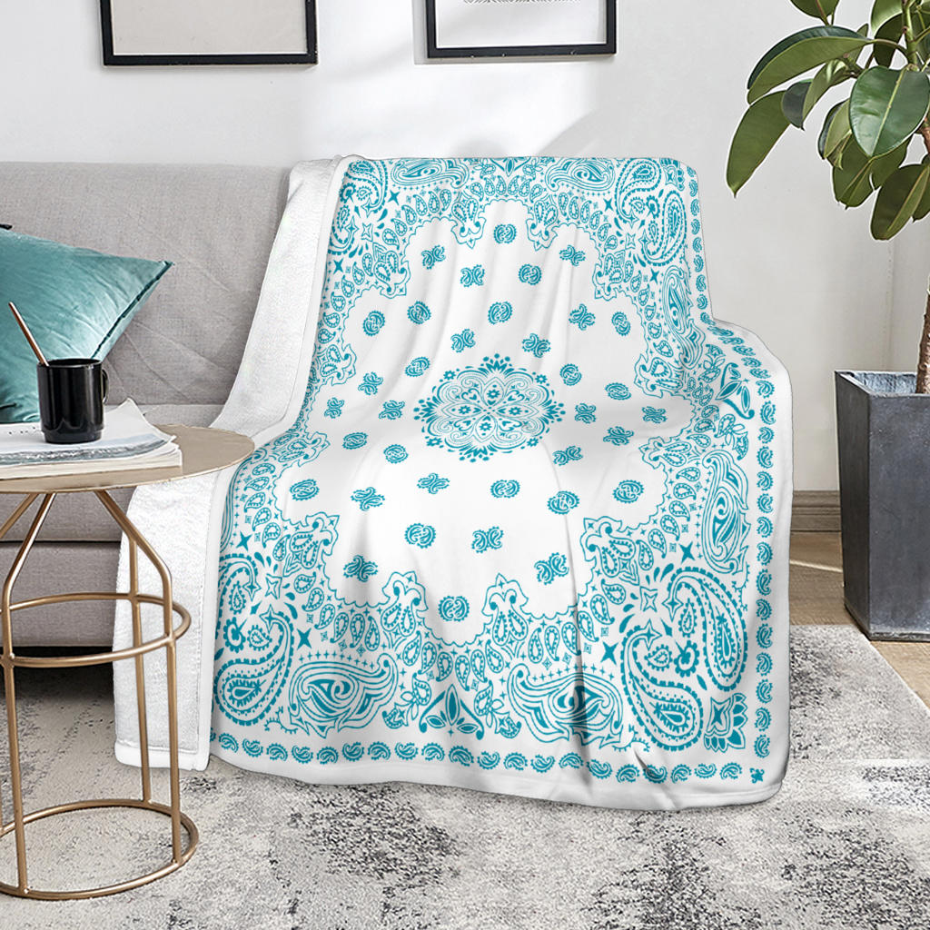 Ultra Plush 2 Teal on White Bandana Throw Blanket