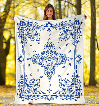 Ultra Plush 3 Blue on White Bandana Throw Blanket
