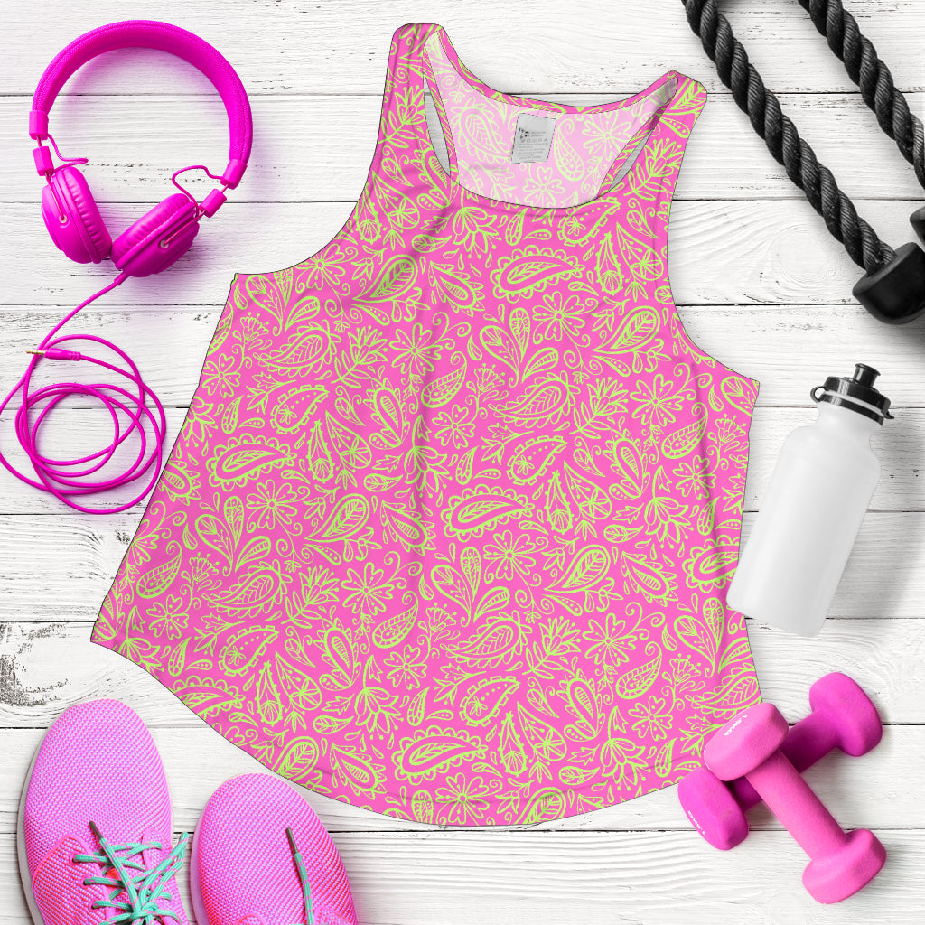 Women's Racerback Tank - Lime on Pink