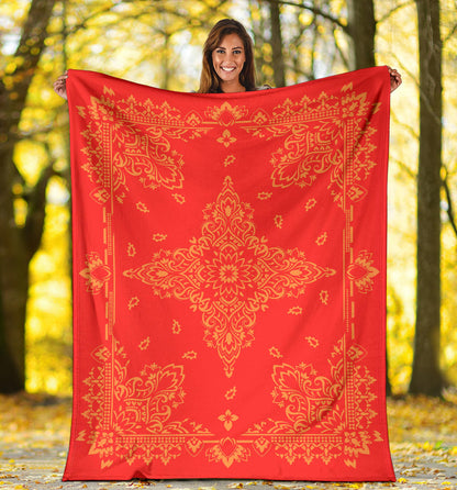 Ultra Plush 3 Orange on Red Bandana Throw Blanket