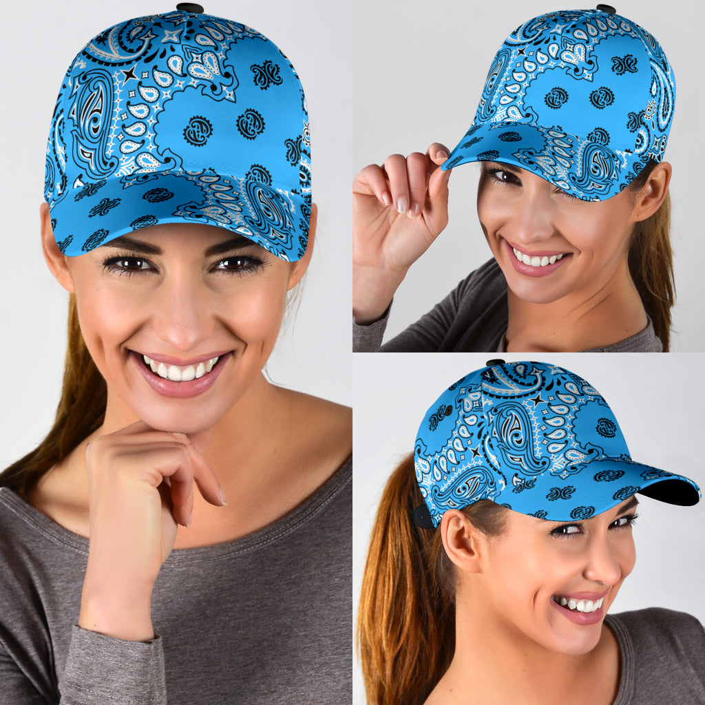 Classic Cap 2 - Black on Lt Blue All Over Design