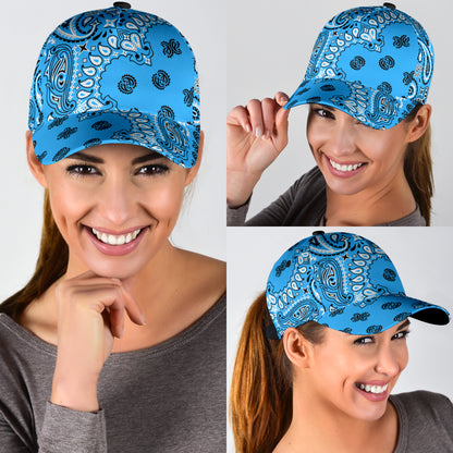 Classic Cap 2 - Black on Lt Blue All Over Design