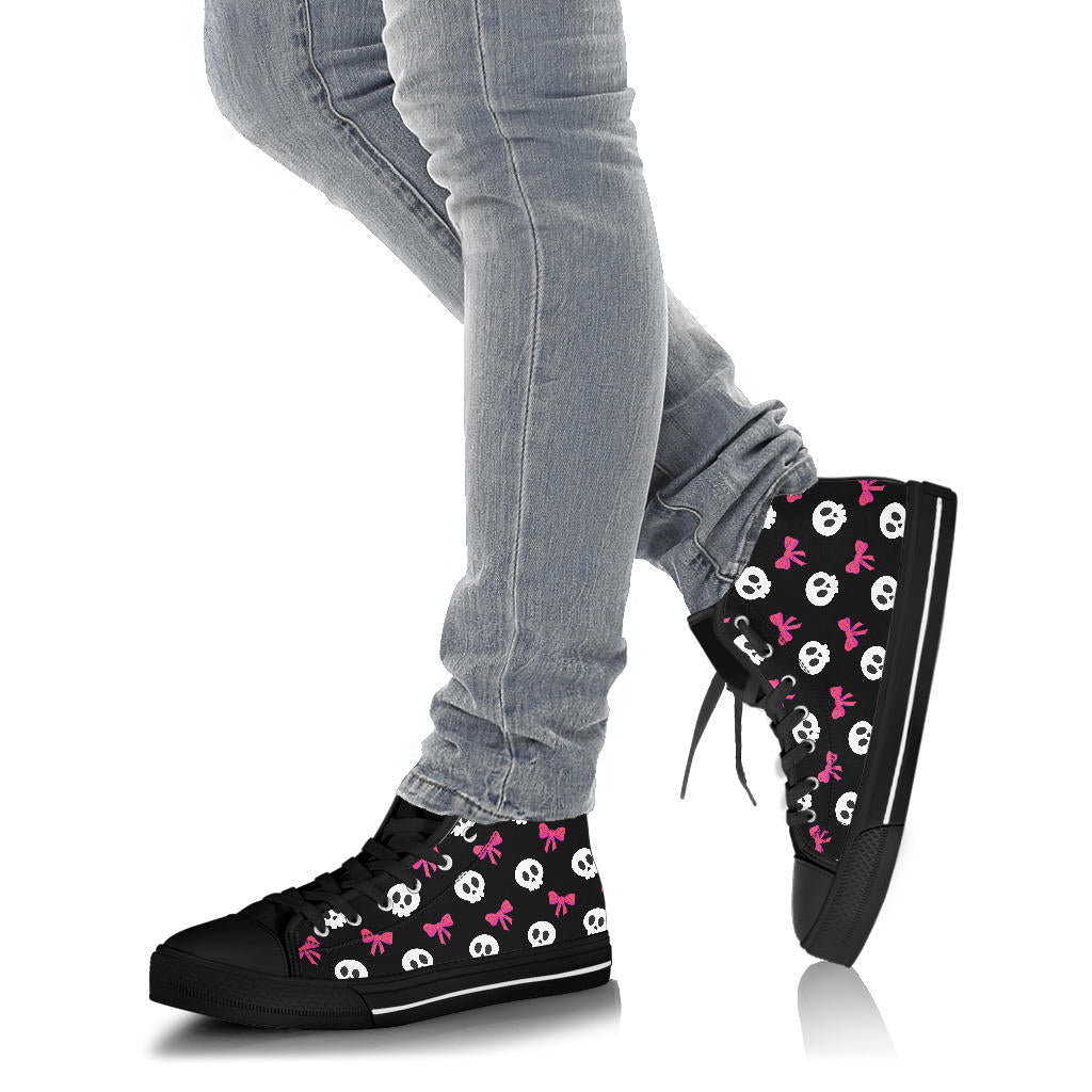 High Top Sneakers - Skulls and Bows Black