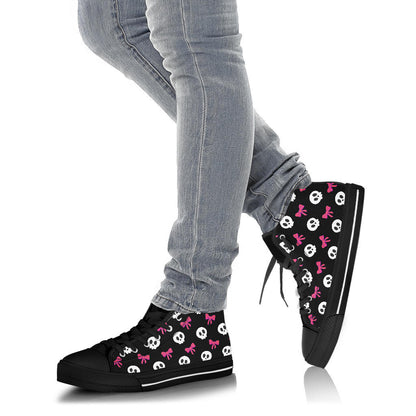 High Top Sneakers - Skulls and Bows Black