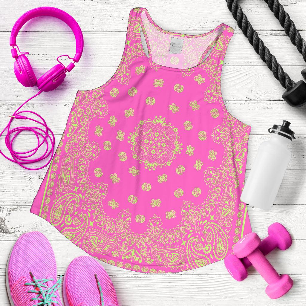 Women's Racerback Tank - Lime on Pink