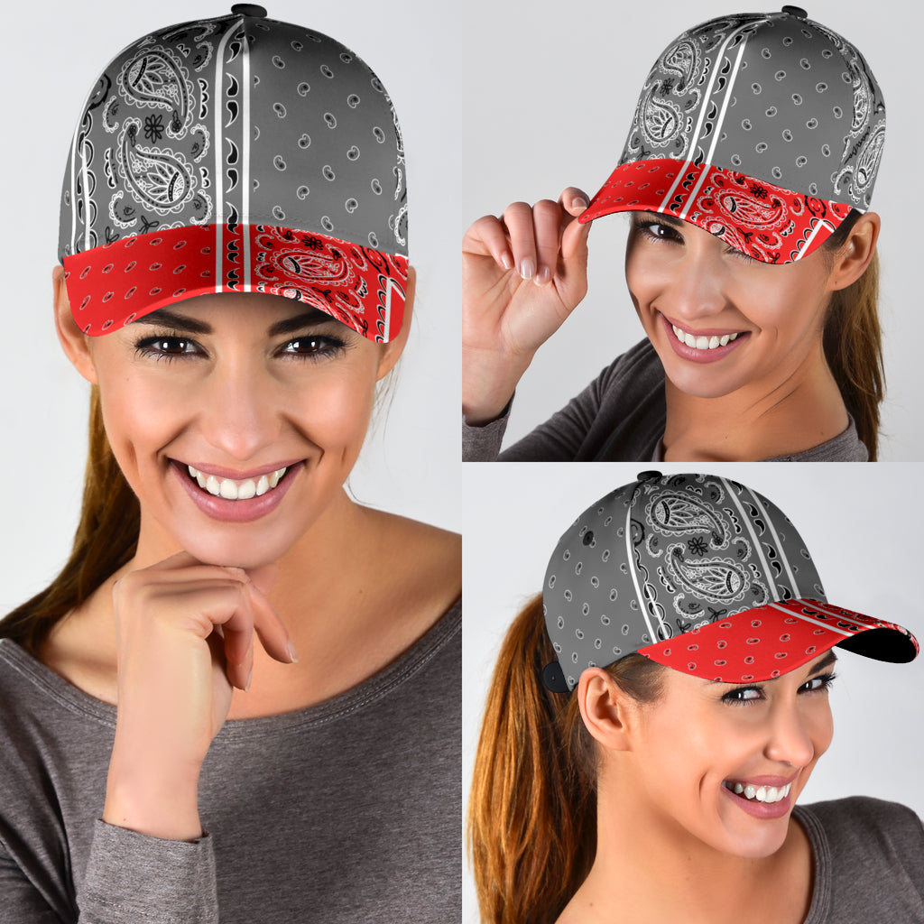 Classic Cap - Gray Bandana Style w Red