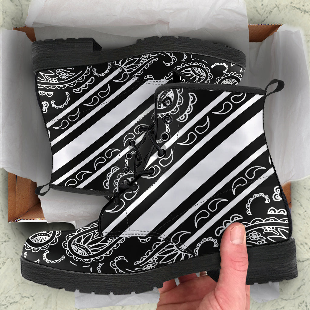 Bold Stripe Black Leather Bandana Boot