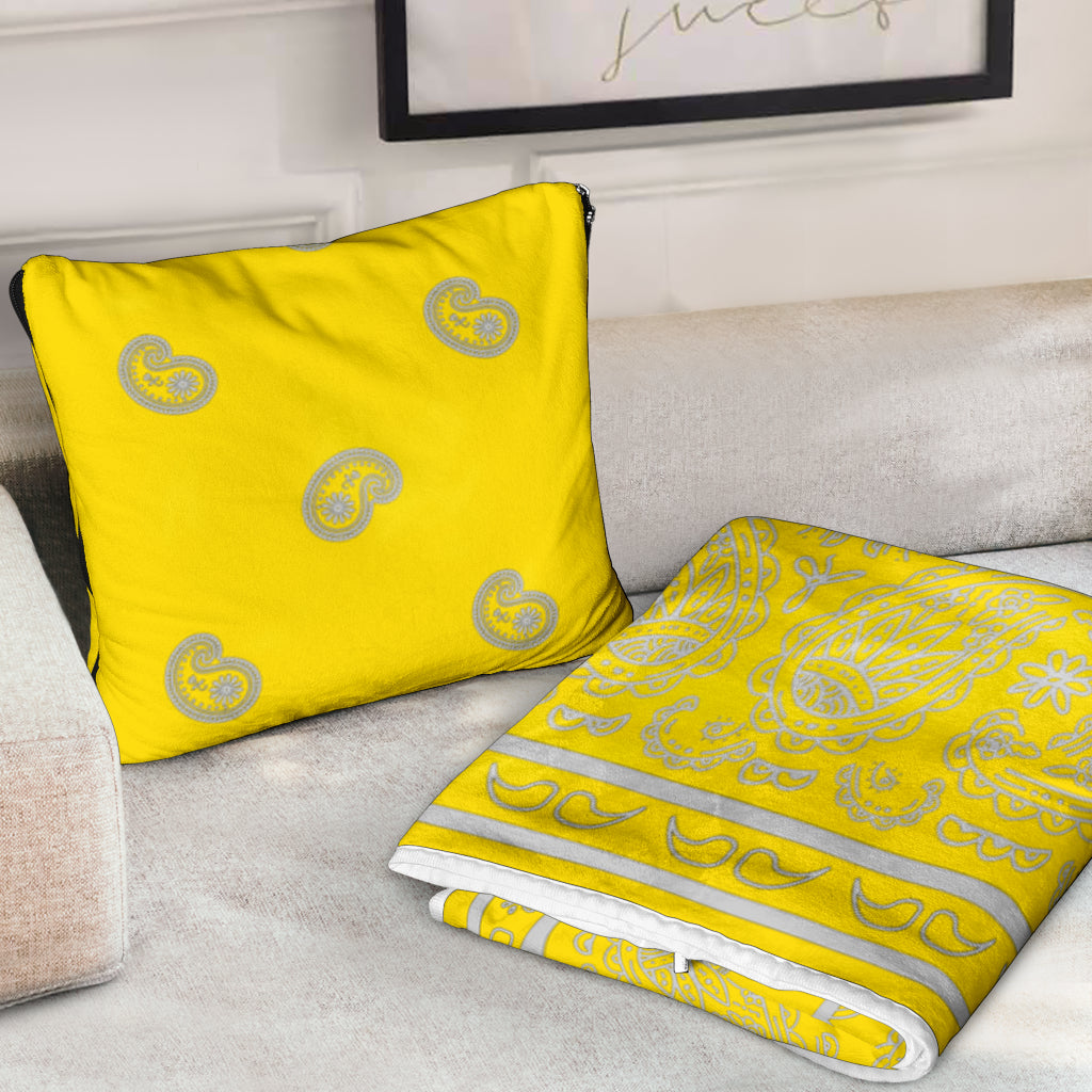 Pillow Blanket - Traditional Yellow and White