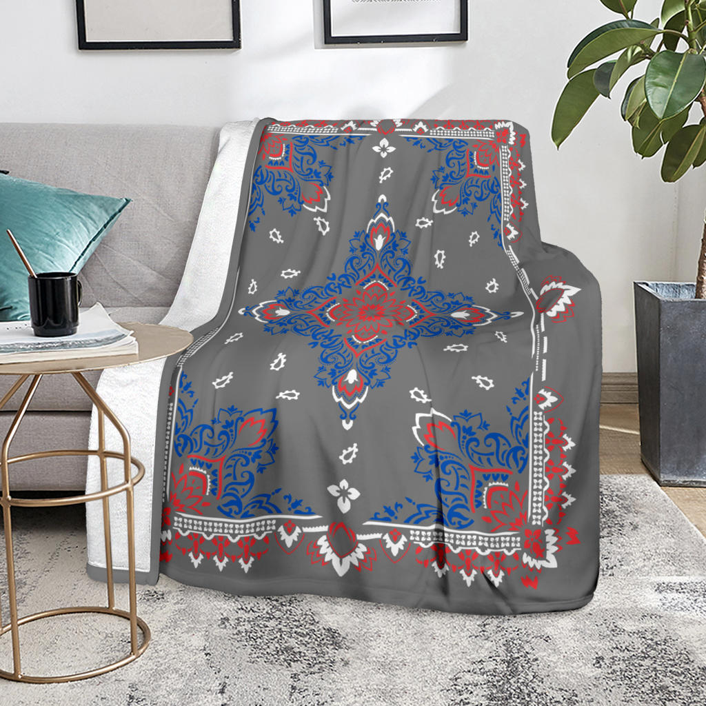 Ultra Plush 3 RWB on Gray Bandana Throw Blanket