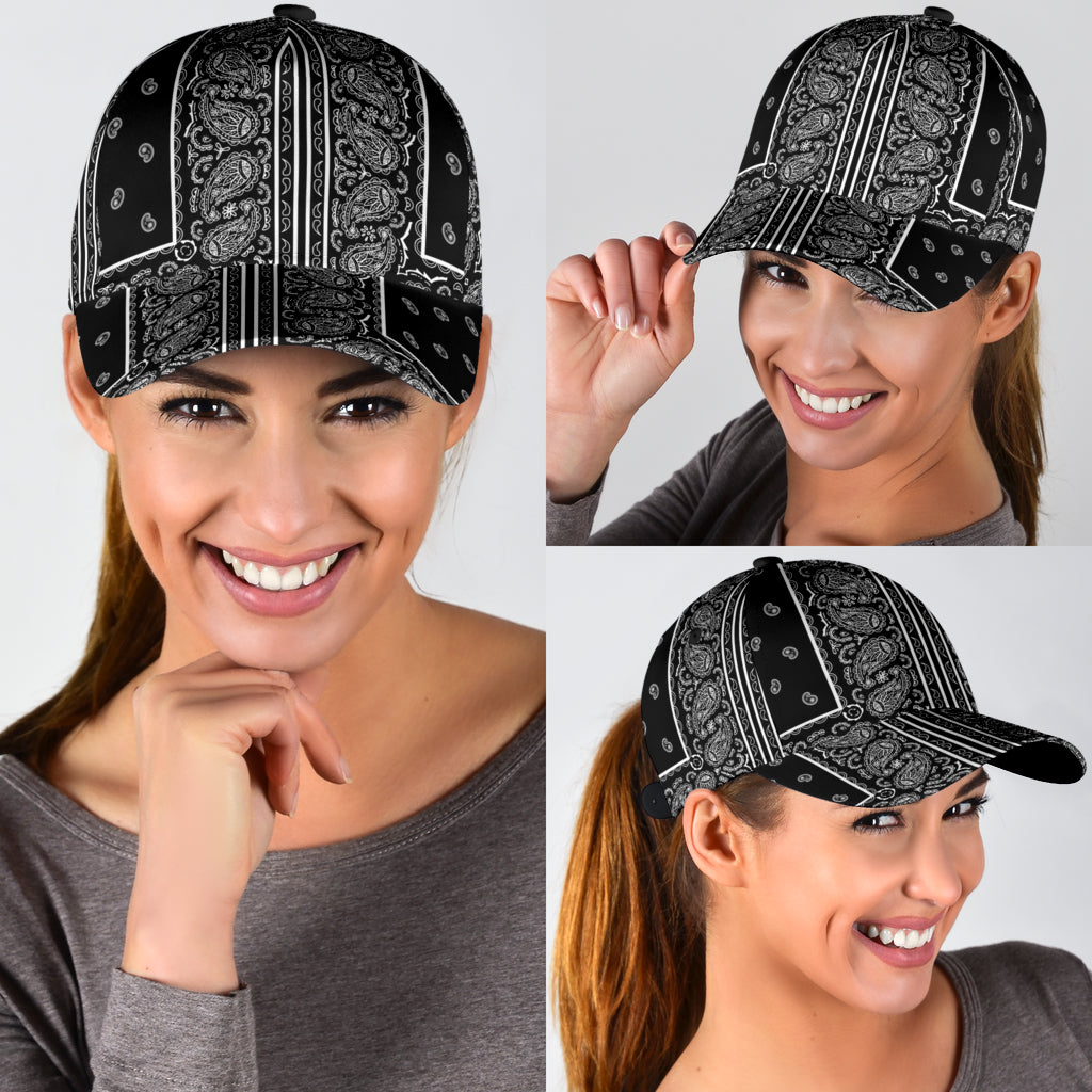 Classic Cap - 6 Square White on Black