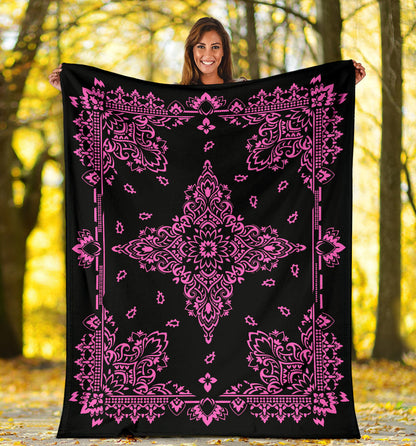 Ultra Plush 3 Pink on Black Bandana Throw Blanket