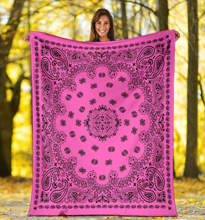Ultra Plush 2 Black on Pink Bandana Throw Blanket