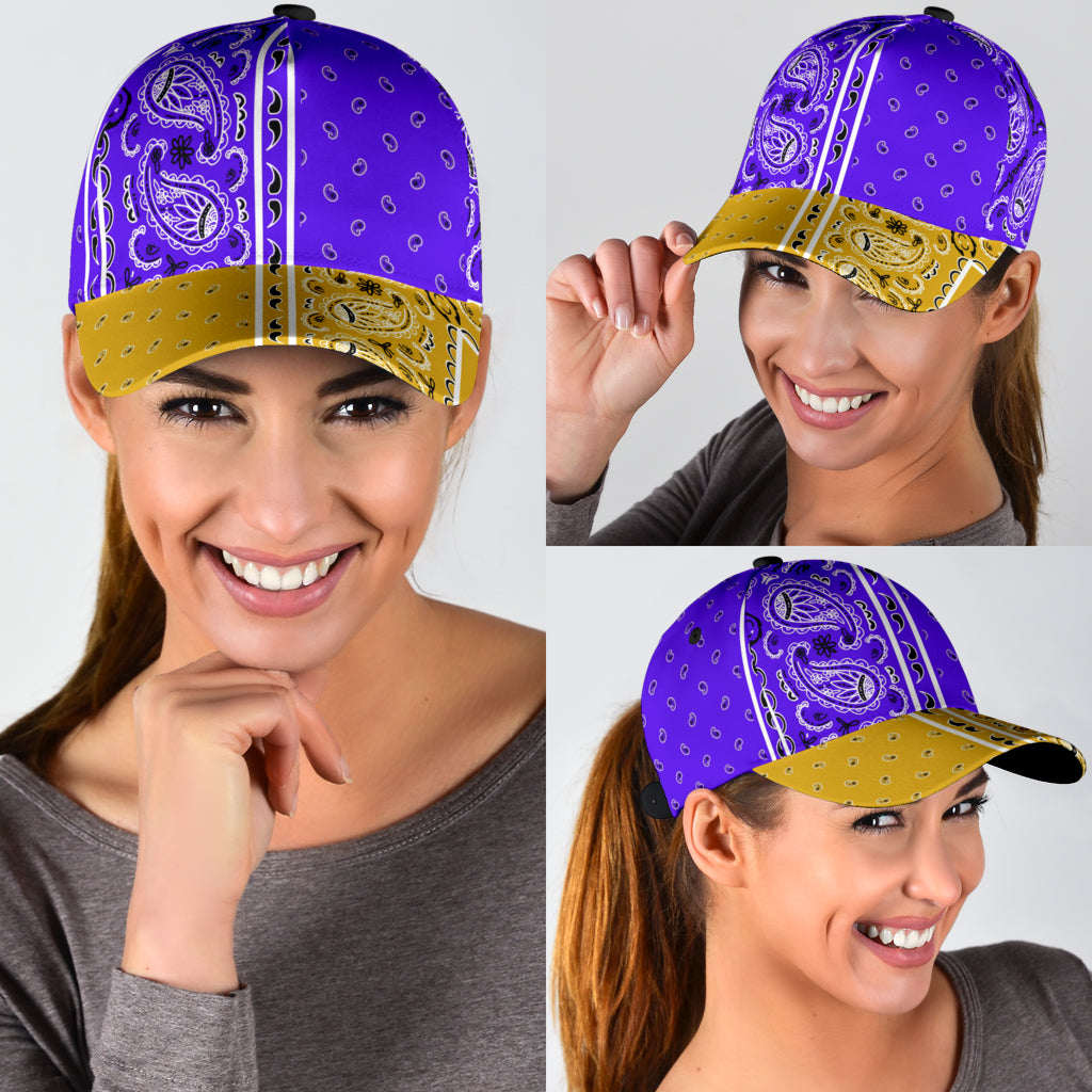 Classic Cap - Purple Bandana Style Gold Bill