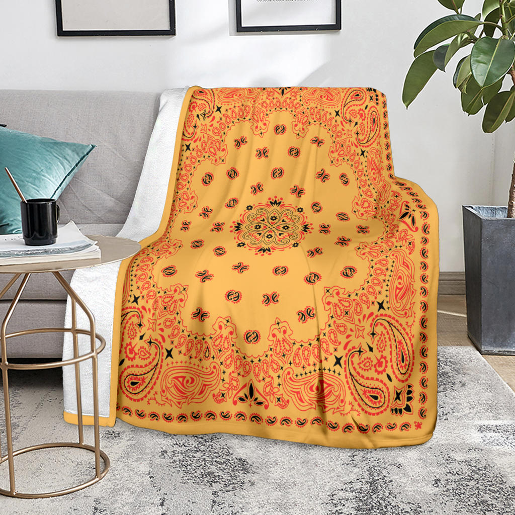 Ultra Plush Red on Peach Bandana Throw Blanket